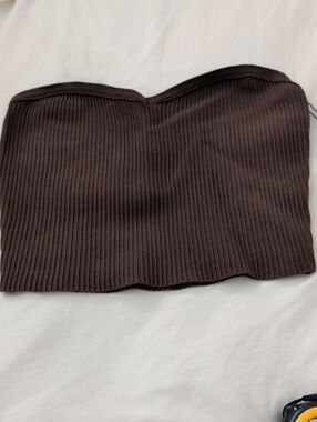 Strapless Ribbed Crop Tank Top - Chocolate Brown